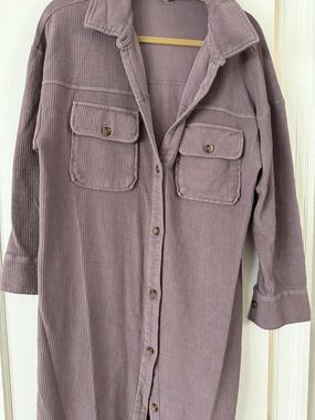 Anthropologie Dusty Mauve Corduroy Button-Front Shacket